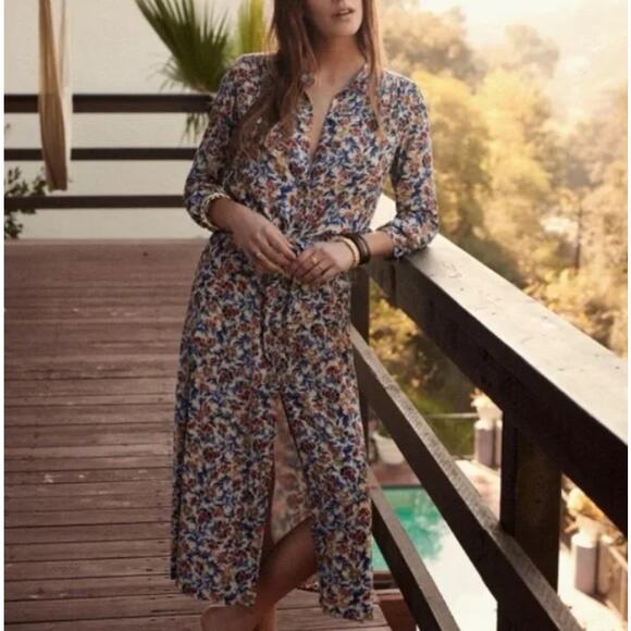 Sezane Dress Women 6 Clemence Midi Shirt Dress Floral Belted Romantic Retro Chic - Picture 1 of 11